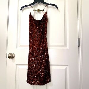 B. Darlin Spaghetti Strap mini Dress - Rust color, sequins